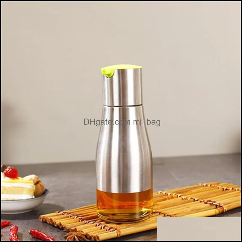 320ml glass oil bottle olive oil sauce bottles stainless steel glass oil pot seasoning pot kitchen accessory