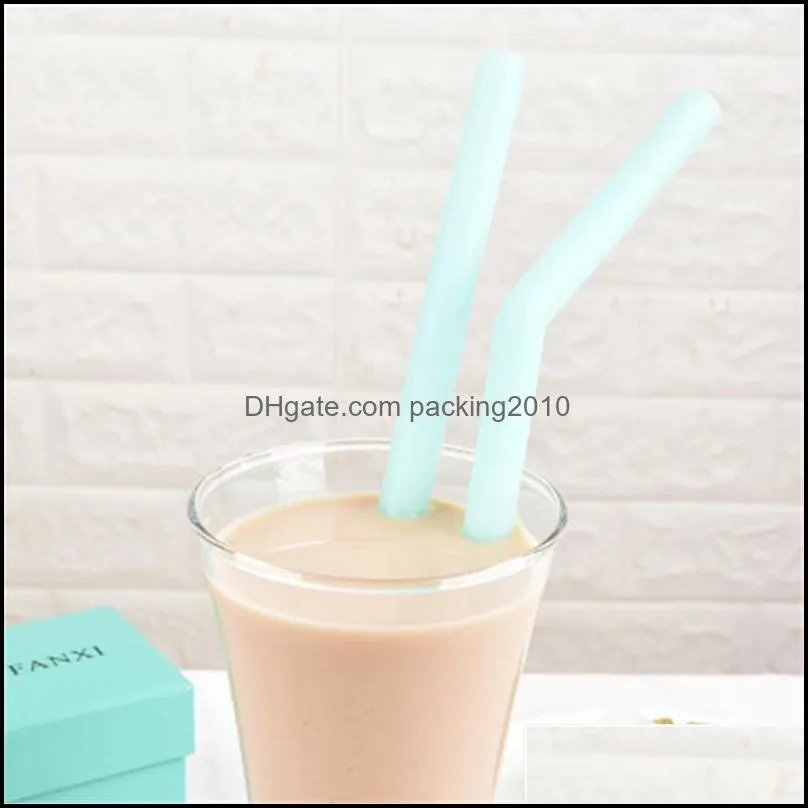 silicone straw set portable food grade silicone straw with cleaning brush reusable milk juice bubble tea silicone drinking straws set