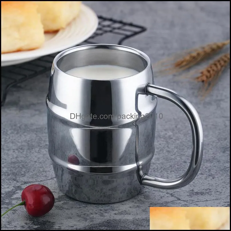 metal beer mug 300ml 430ml double layer stainless steel drinking cup with handle for beers tea water milk coffee