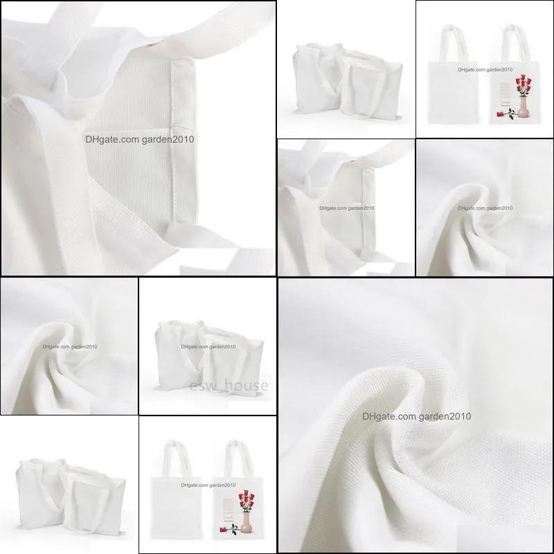 blank sublimation bag diy white polyester cotton fabric shoulder bags heat transfer printing tote bags for grocery