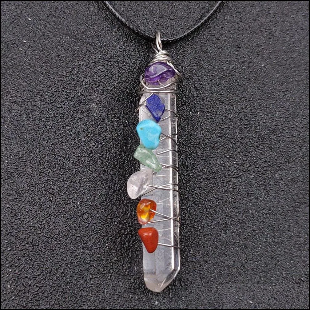 reiki healing crystal cylinder chips stone bead seven chakra energy pendant necklaces pendulum amulet orgonite necklace