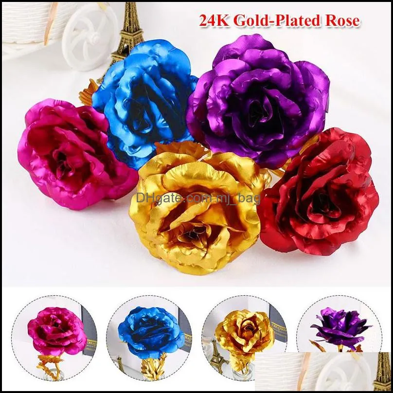 24k gold foil plated rose aluminum foil plated rose valentines day gift lover rose christmas day gifts home decoration
