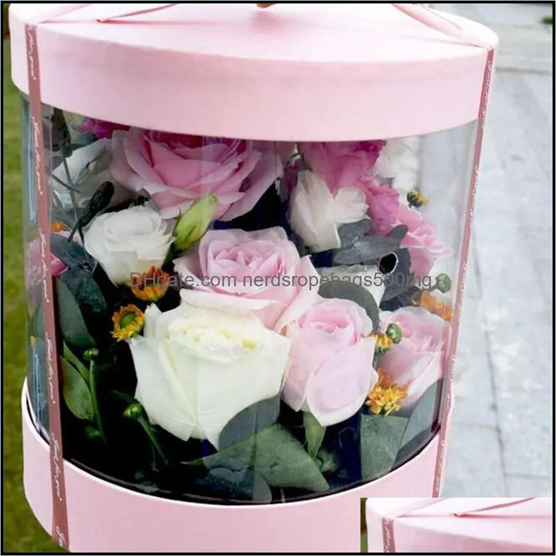 clear round flower boxes wedding birthday transparent pvc flower gift packaging box valentine day mothers day florist supplies