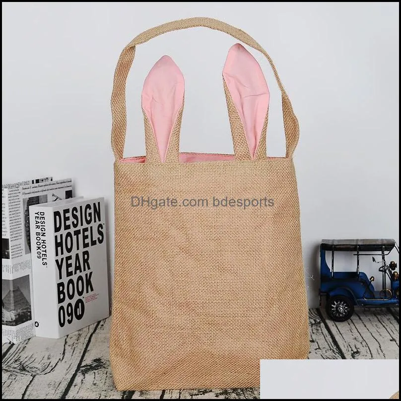 rabbit ears canvas handbag practical portable cute easter theme gift storage bag party supplies for kids use many colors 8yb2 zz