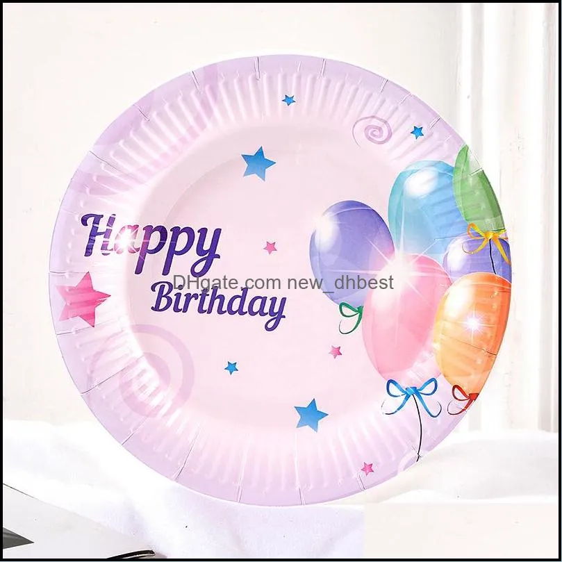 happy birthday disposable paper plate set 10pcs 7 inches party tableware cake fruit candy tray