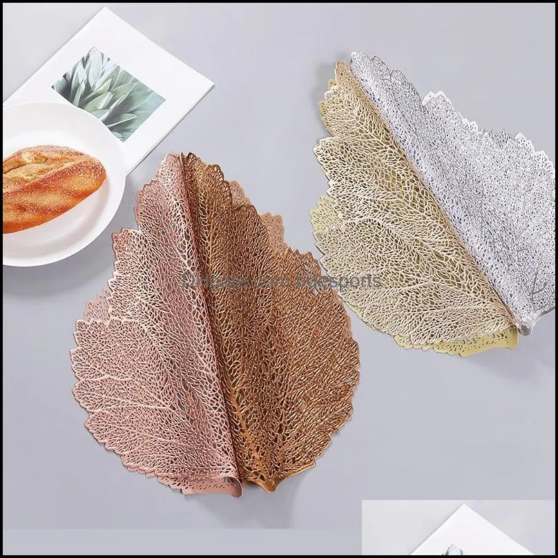 leaf shape table mats pvc hollowing out heat insulation western food pads hotel prevent slip placemat 3 7bl l1