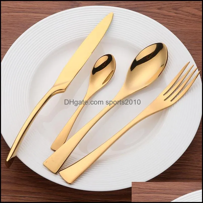 metal cutlery sets stainless steel bright color plated knife and fork spoon dinnereware kits western food flatware suit table decor 42ls