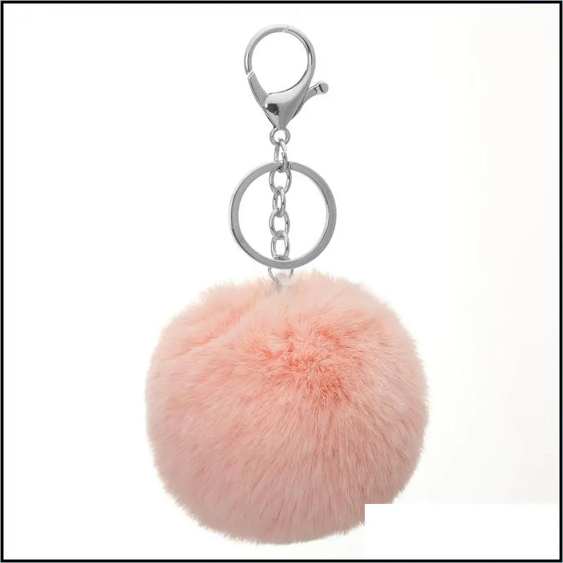 imitation rex rabbit fur plush keychain bag cartoon silver link key rings pendant cone car hair ball bag accessories keychains 8cm