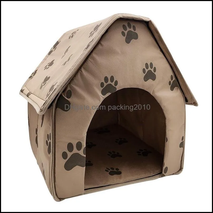 47x49x49cm pet cat bed house foldable detachable soft feet printed pet dog cat bed warm house support wholesale 322 r2