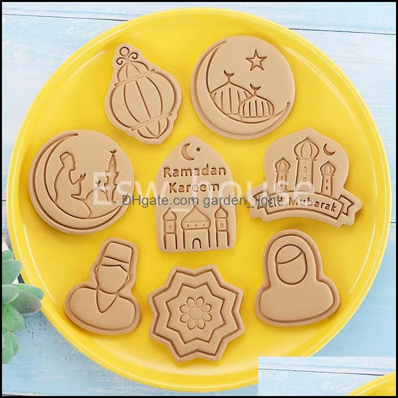 eid mubarak cookie mould 3d diy ramadan islamic muslim  stamp biscuit cutters biscuit embossing fondant baking tool