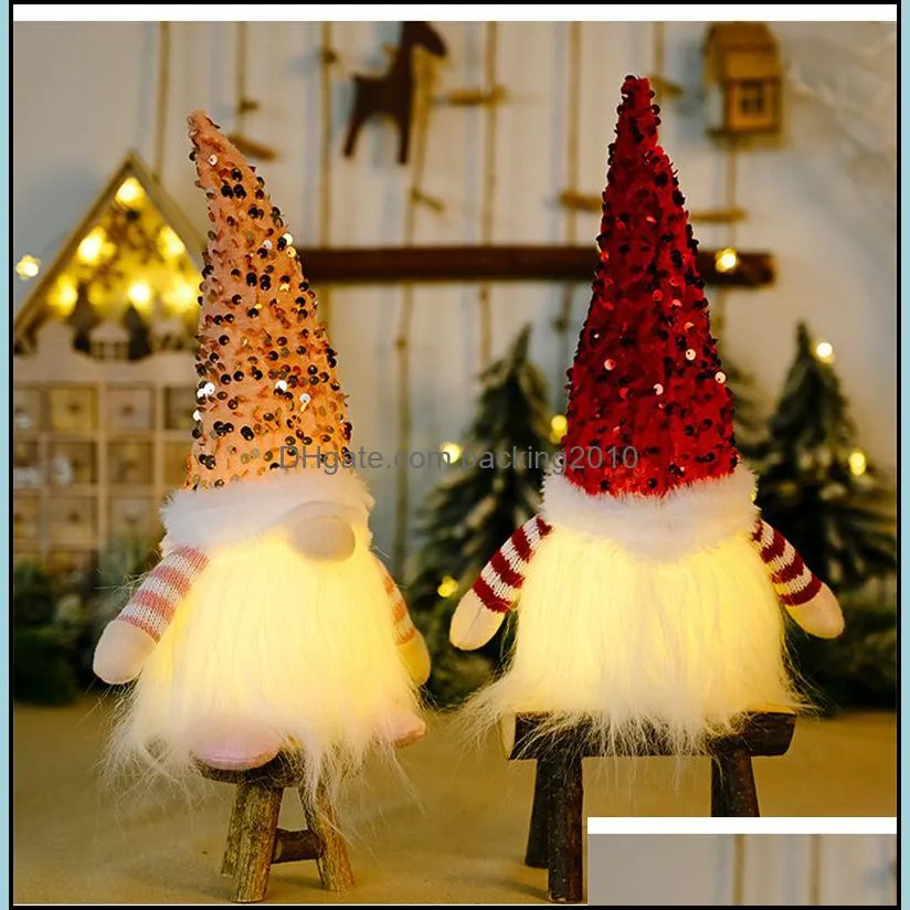 sequin christmas gnomes plush with led lighting beard handmade swedish tomte santa doll gnome ornaments