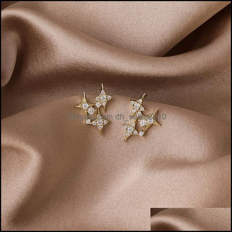 stud korean style girl creative star design simple mini shiny zircon rhinestone earrings for women fashion jewelry accessories