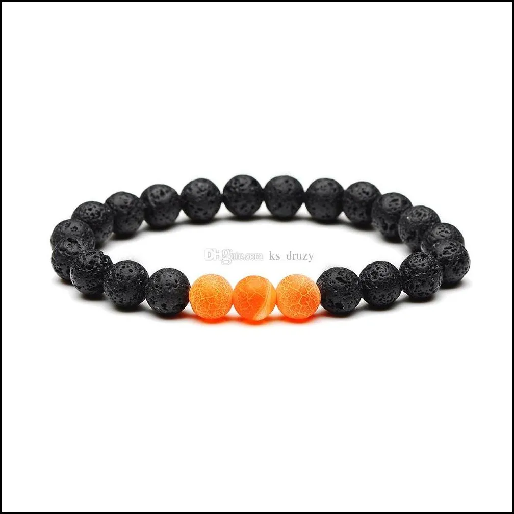 fashion weathering colorful agate 8mm black lava stone beads bracelet essential oil perfume diffuser bracelets yoga jewelry