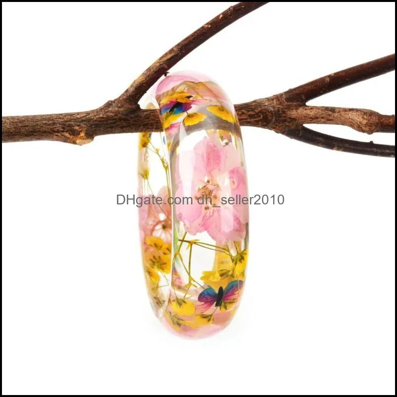 bangle 2022 vintage blue dried flower resin bracelet handmade cuff for women creative gift wholesale