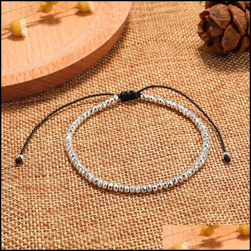 2019 new simple small copper bead bracelet lucky charm handmade wax rope braided bracelets for men women jewelry gift