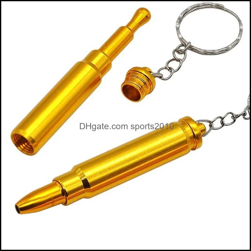 retail/wholesale gold bullet metal key chain smoking pipe head gun pistol bullet shape cigarette pipe 414 r2
