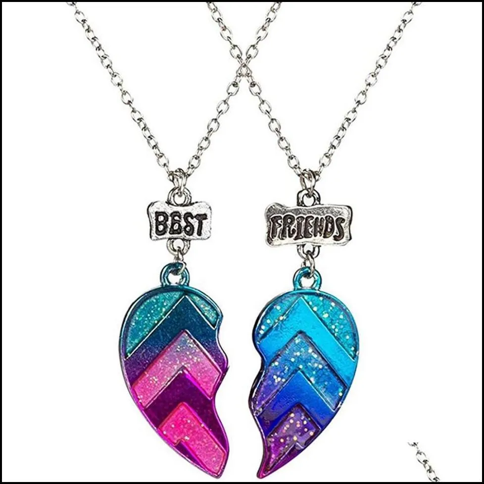 unisex 2 pcs bff necklace womens heart pendant friend letter fashion couple chain men friendship jewelry necklaces302c