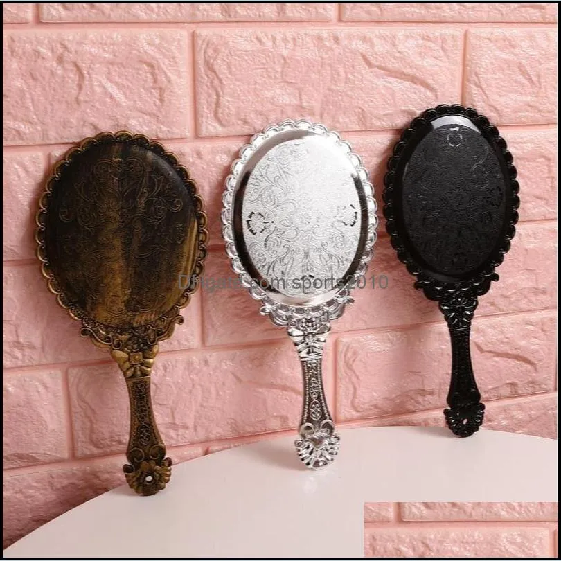 retro handle round mirror high quality cosmetic mirrors portable princess looking glass compact carving pattern lady fashion 2 2jf g2