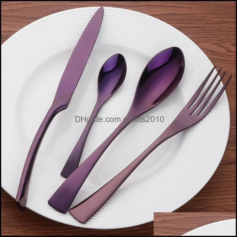 metal cutlery sets stainless steel bright color plated knife and fork spoon dinnereware kits western food flatware suit table decor 42ls