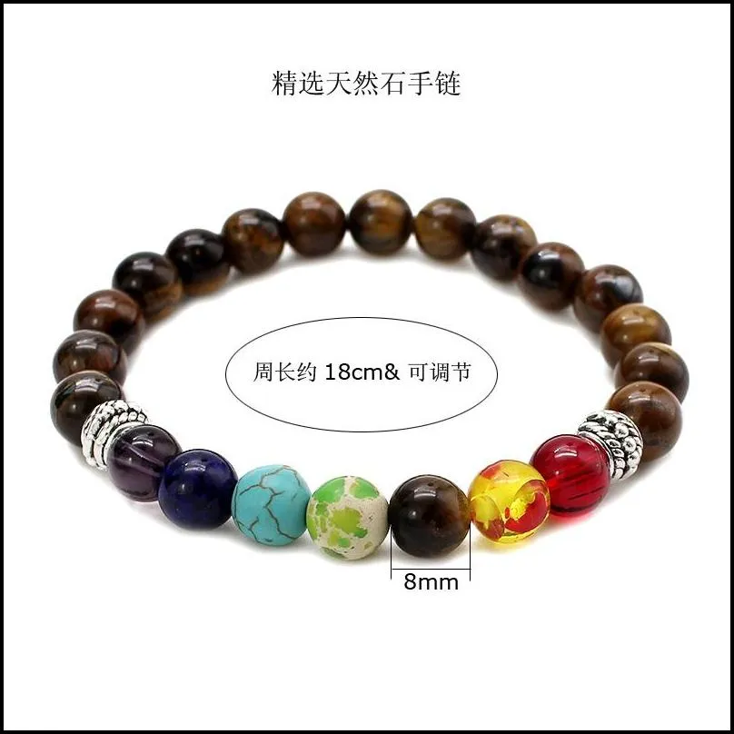 natural stone tiger eye 7 chakra bracelets bangles yoga balance beads buddha prayer elastic bracelet men women jewelry gift