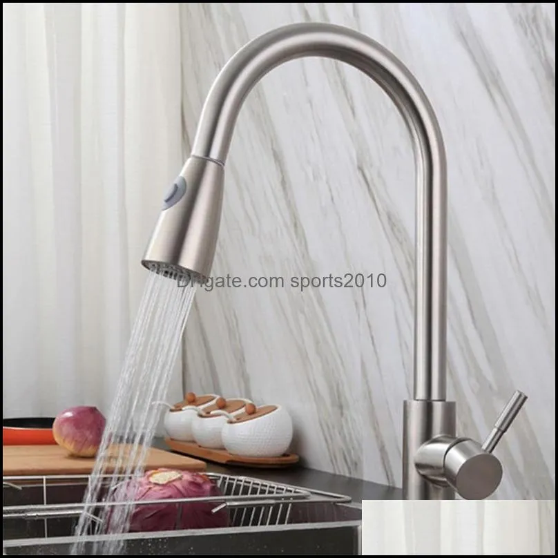 pullout faucets stainless steel kitchen single hole sink multifunction faucet stream sprayer 360 degree rotation pull out mixer tap 706