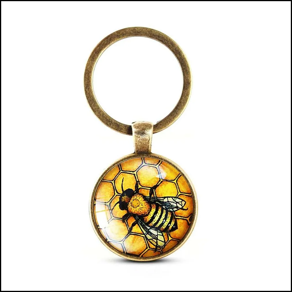 hot selling crystal keychain unique cute bees key holder handmade animal pattern keyring for women girls personalized jewelry gift