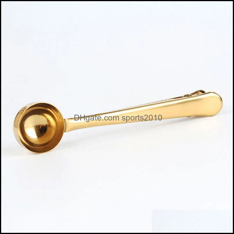 gold stainless steel coffee scoop multifunctional bag sealing clip ground coffee spoon drinkware tools shipping