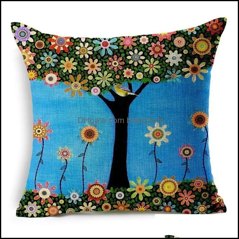 floral pillow case flower tree cotton pillowslip colorful pillows cover flax fluffy home decor sofa 4 5qj uu