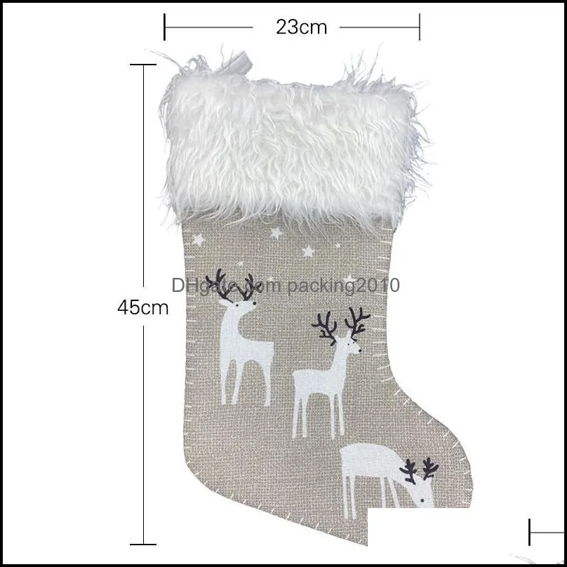 christmas decoration stocking deer design linen nonwoven fabric plush stocking 45x23cm xmas red green gray gift socks