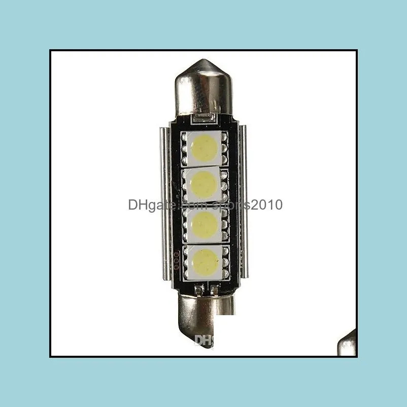 100x 42mm c5w 5050 smd 4 led canbus error white car auto interior festoon dome bulb light dc12v