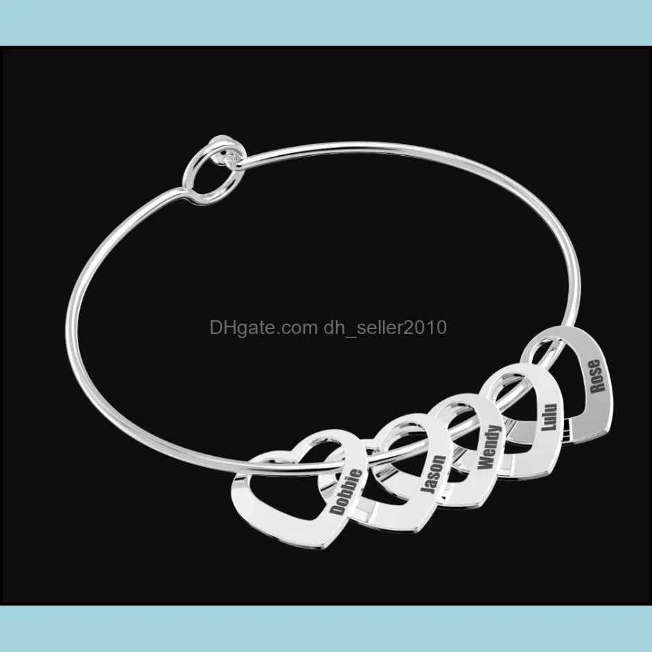 bangle polishedplus customized bracelet heart shape pendants stainless steel letter personalized for women mom birthday giftbangle