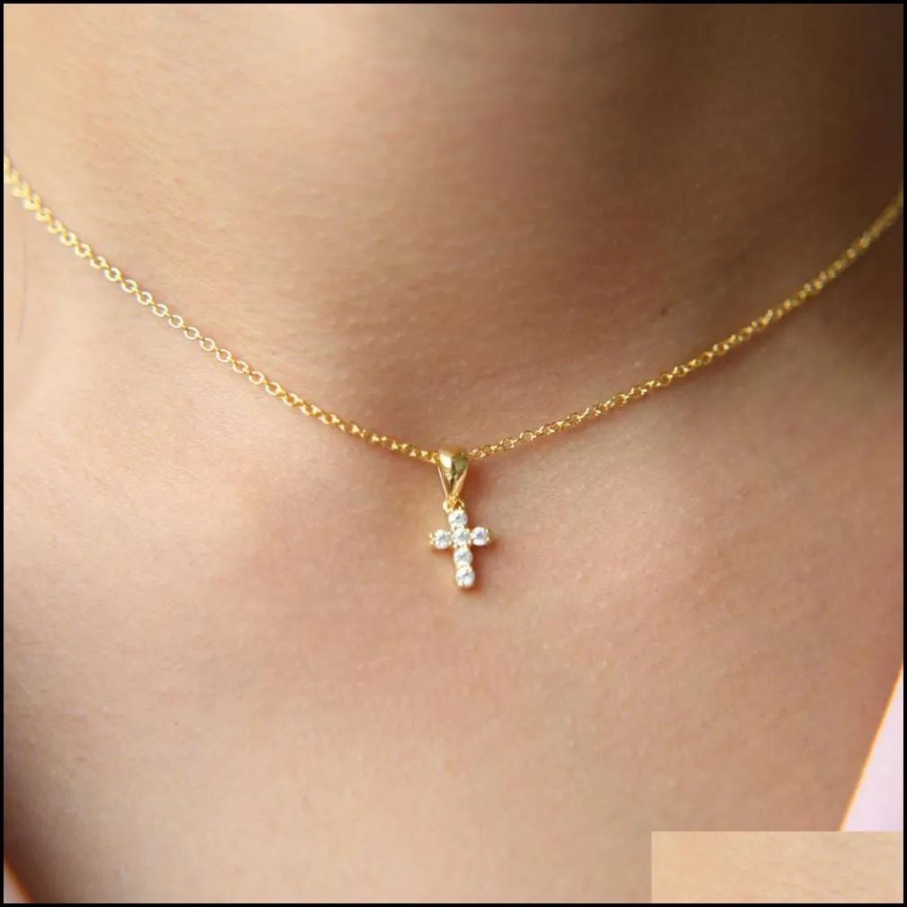 32 8cm cross pendant choker necklace cute cz cross charm women girl classic simple jewelry cute adorable 925 sterling silver cross204z