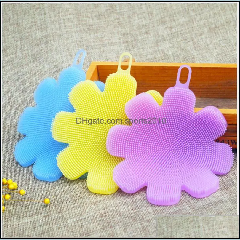 silicone sponge brushes flower shaped kitchen dishwashing fruit vegetable pot cleaning sponge pads