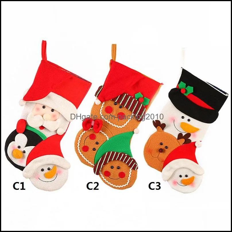 christmas stocking bag cloth striped elk socks cartoon santa deer stocking xmas tree hanging decoration bag snowman santa gift bag