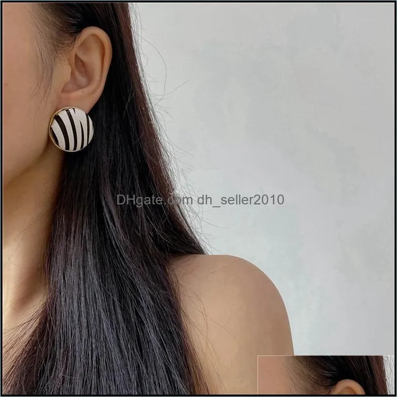 stud fashion black white leather striped round square earrings simple smooth irregular geometric small for women