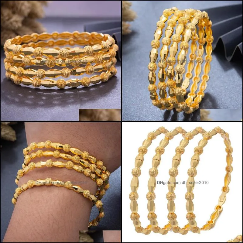bangle 4pcs/lot dubai luxury 24k gold color bangles for women girls hawaiian wedding bridal bangles bracelets jewelery giftbangle