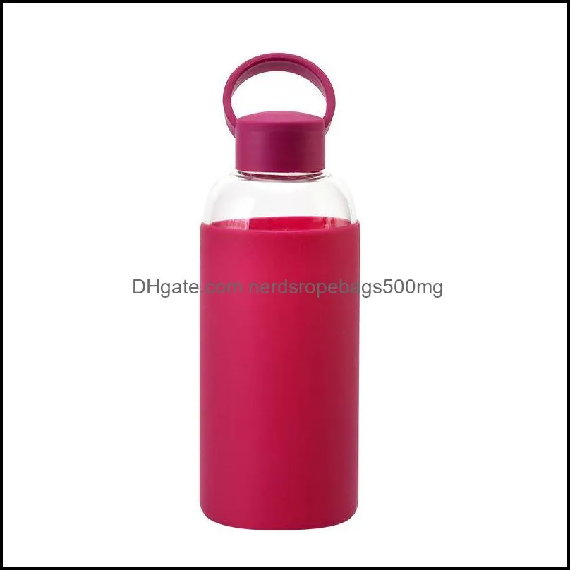 glass water bottle 600ml sport borosilicate glass water bottle with protective silicone sleeve 12colors student sports bottles