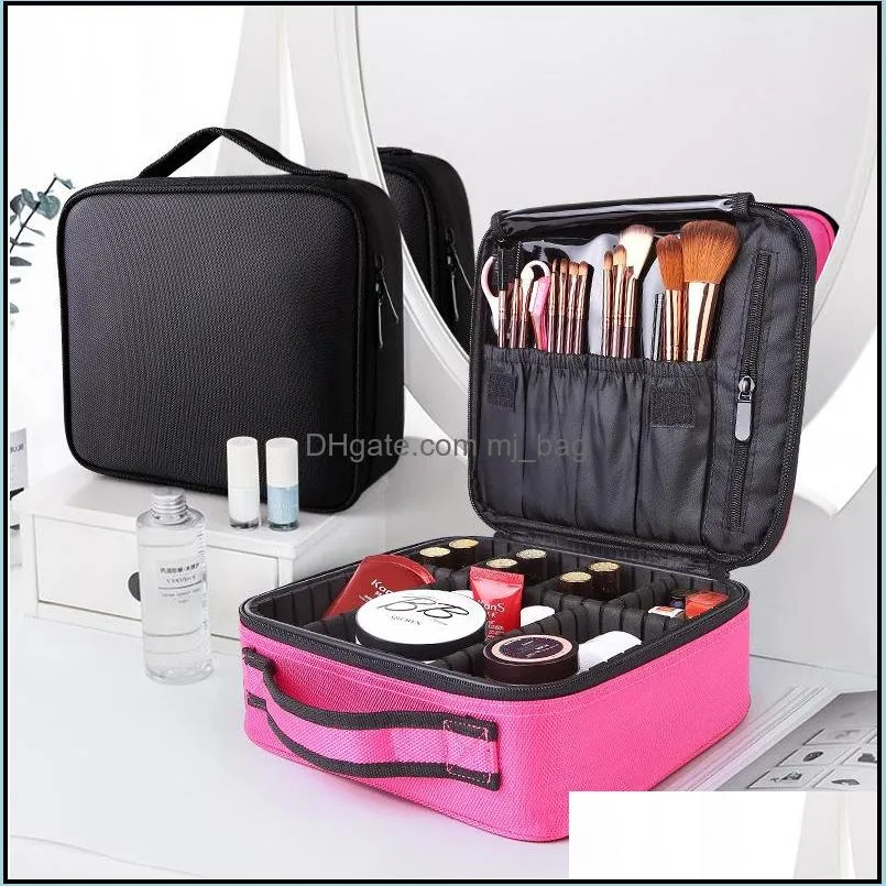 professional portable makeup bag travel waterproof cosmetic organizer with adjustable dividers