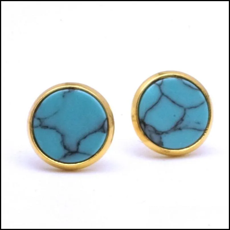 fashion gold imitated white turquoise kallaite resin stone charms stud geometric earrings jewelry for women