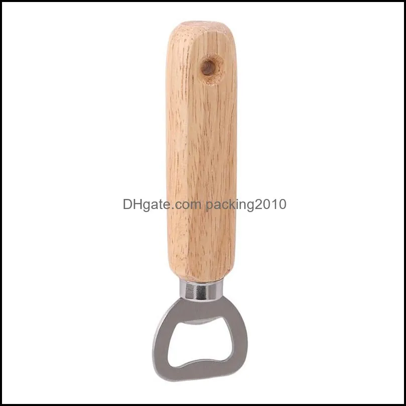 wood handle beer bottle opener stainless steel wooden handle wine beer soda glass cap bottle opener kitchen bar tools