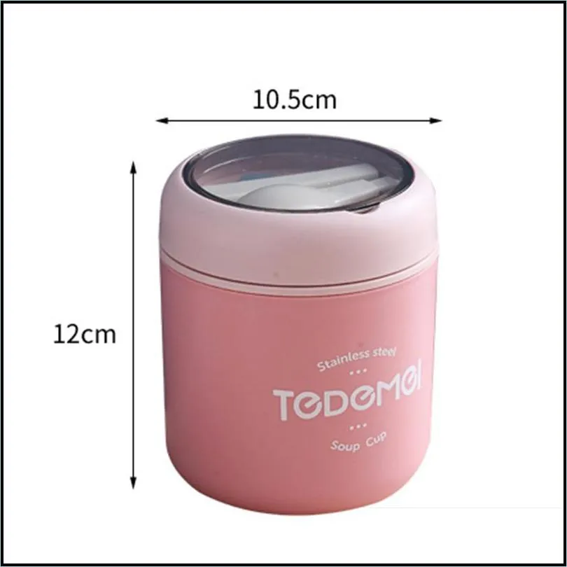 mini thermal lunch box food container with spoon stainless steel vaccum cup soup insulated taza desayuno portatil 211103