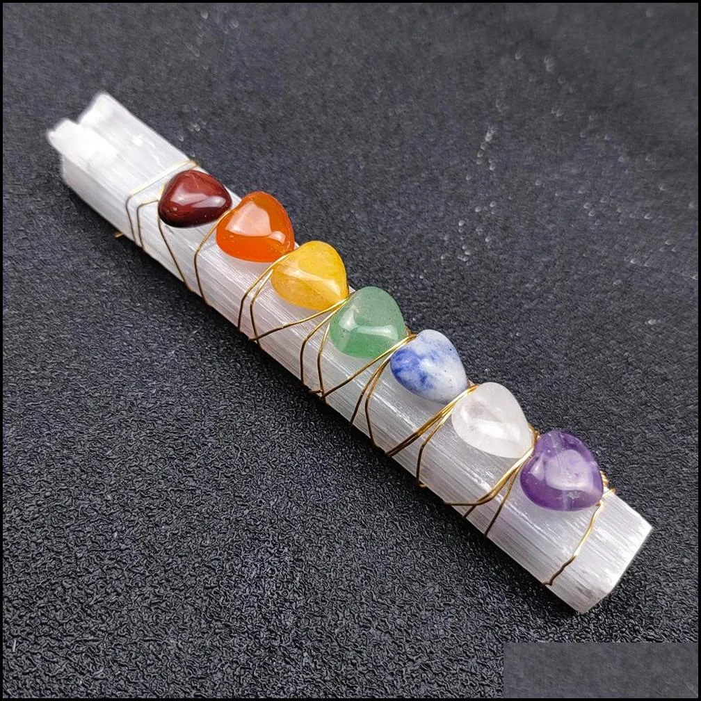 irregular gypsum decorative components seven chakra reiki healing heart charms natural stones amulet crystal meditation for men women gadget decoration