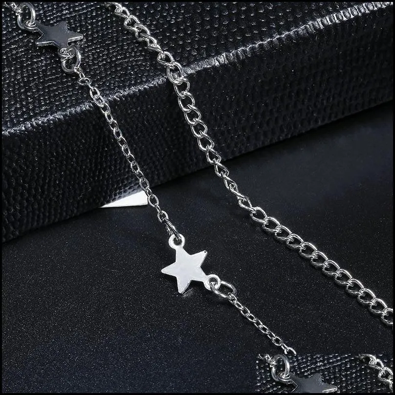 simple design double layer star pendant anklets gold plated chain bracelet anklet foot jewelry for women summer beach fashion jewelry