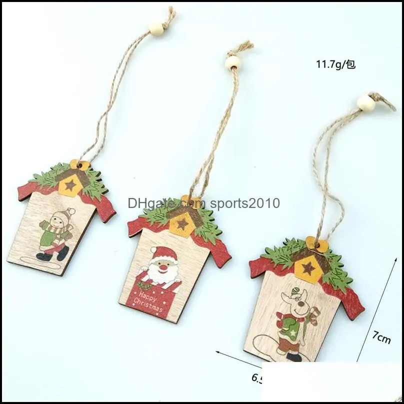 3pcs/set christmas wooden pendant santa clause elk snowman wooden christmas pendants christmas tree ornaments decoration
