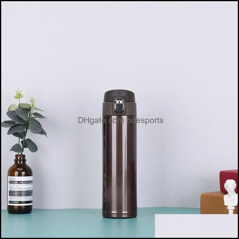 printable logo portable thermos mug with bounce lid seal stainless steel vacuum flasks thermo cup for car water bottles 500ml factory price 674