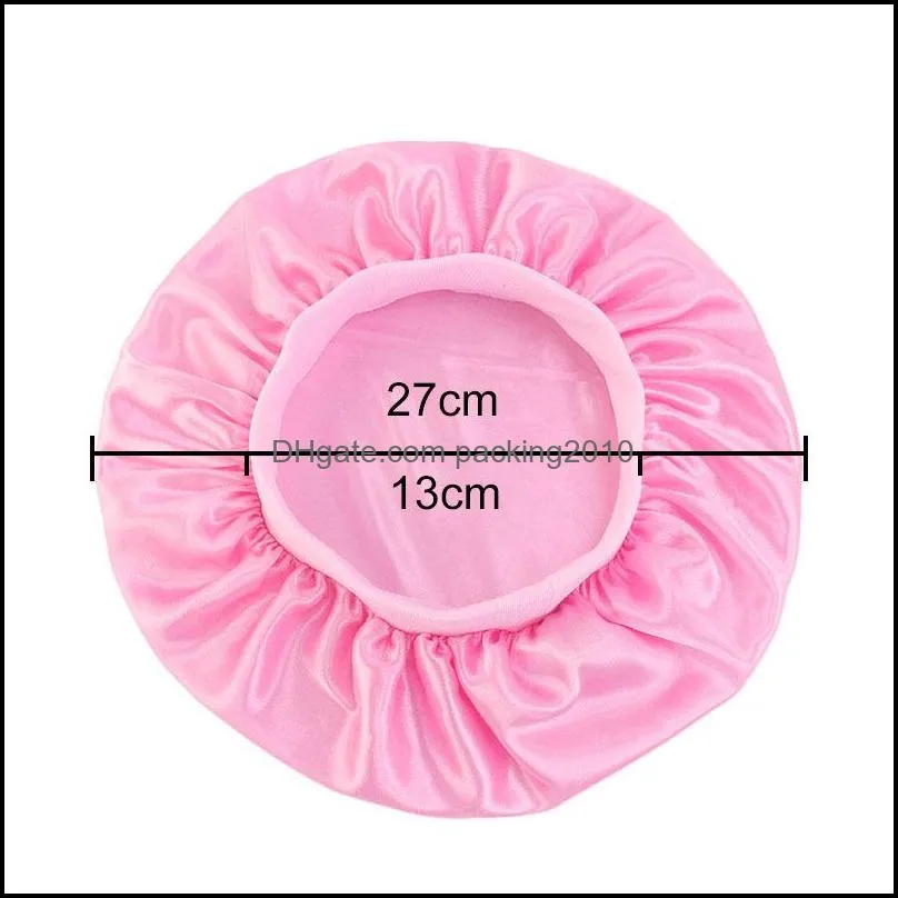 child satin silk fitted sleep hats head wrap broad brim hair bonnets elastic candy color bath hat circular shower room accessories 4 22ba