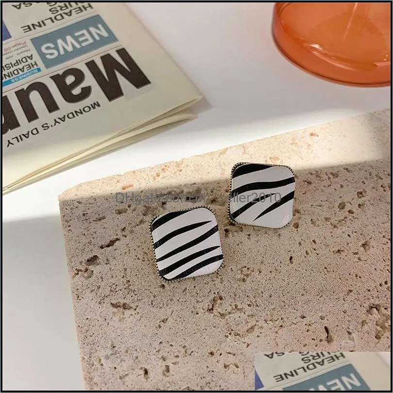 stud fashion black white leather striped round square earrings simple smooth irregular geometric small for women