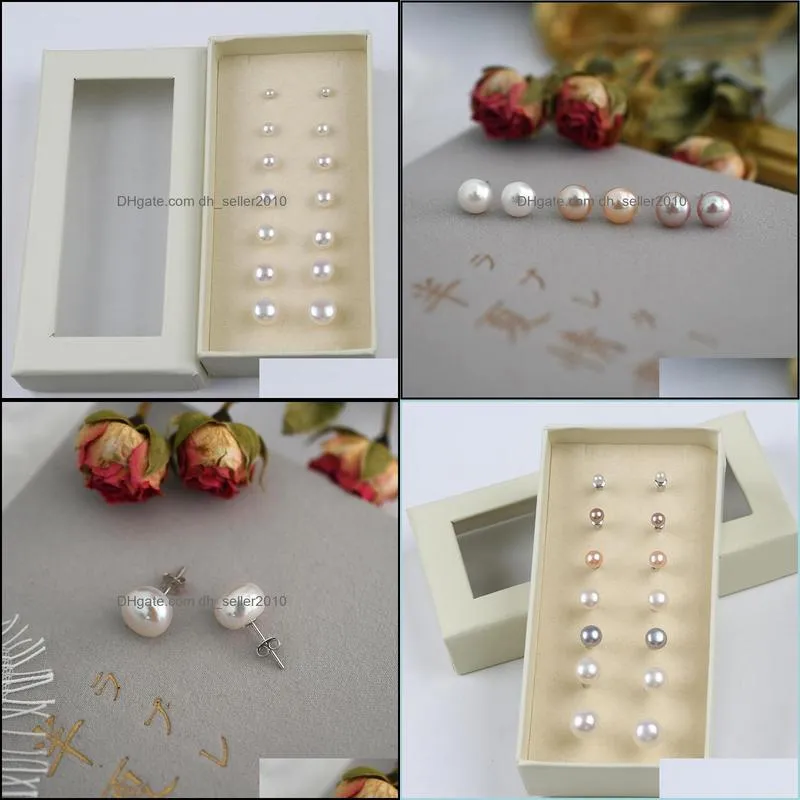 stud 7pairs allmatch white and mixd color pearl earrings set button freshwater women