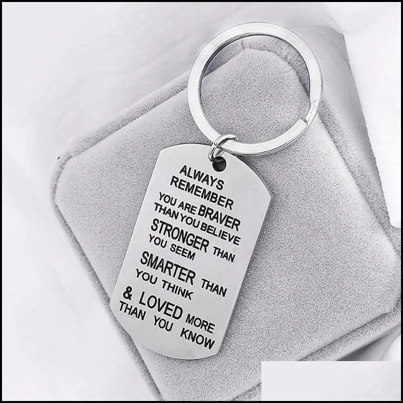 fashion stainless steel key chain ring engraved inspirational word you are braver stronger smarter than you think charm family friend