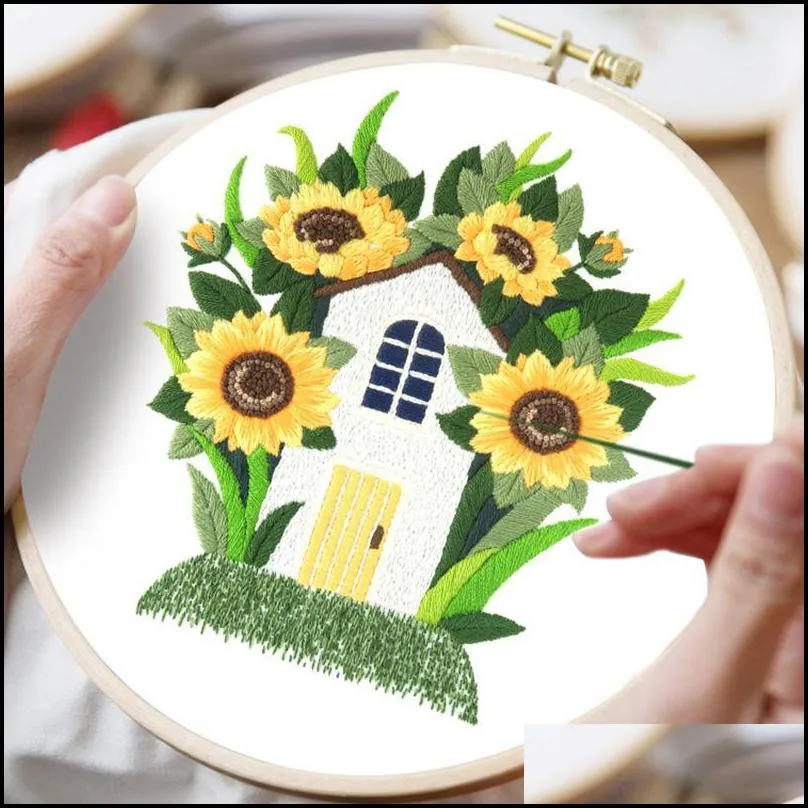 other arts and crafts wholesale diy embroidery cross stitch kit with hoop beginner set sunflower pattern needlework sewing art handmade